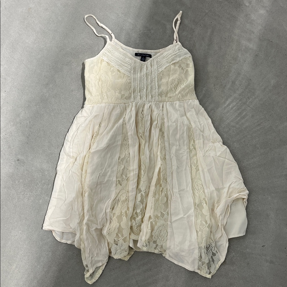 American Eagle Outfitters Cream Lace-Trim Tunic Top